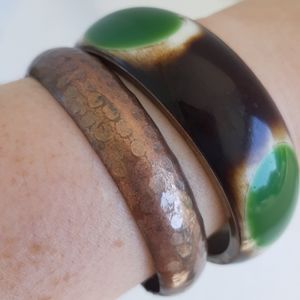 2 Vintage Bangle Bracelets Bronze Metal Fun